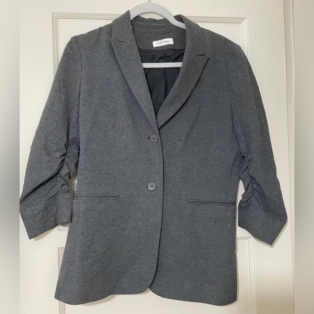Calvin Kelin Ruched Sleeves Blazer Gray